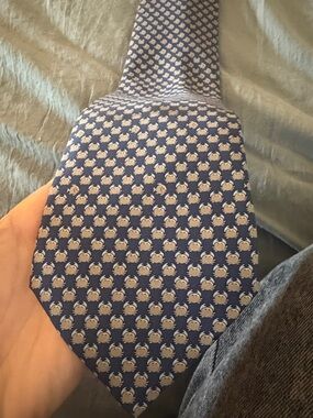 Hermes Blue Tie with Light Blue Dot Medallions